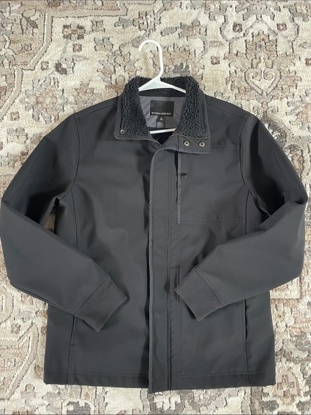 Banana Republic Men’s Black Lightweight Jacket with Sherpa Collar